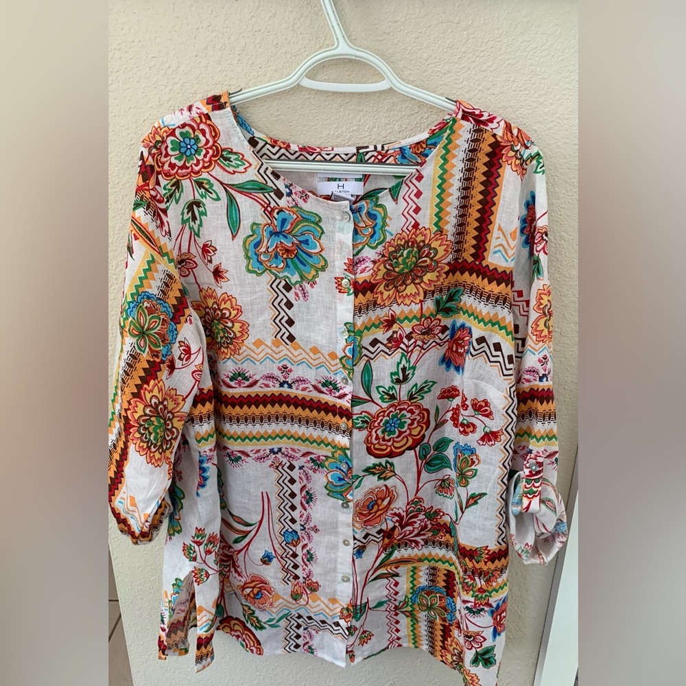 H by Halston floral linen tunic